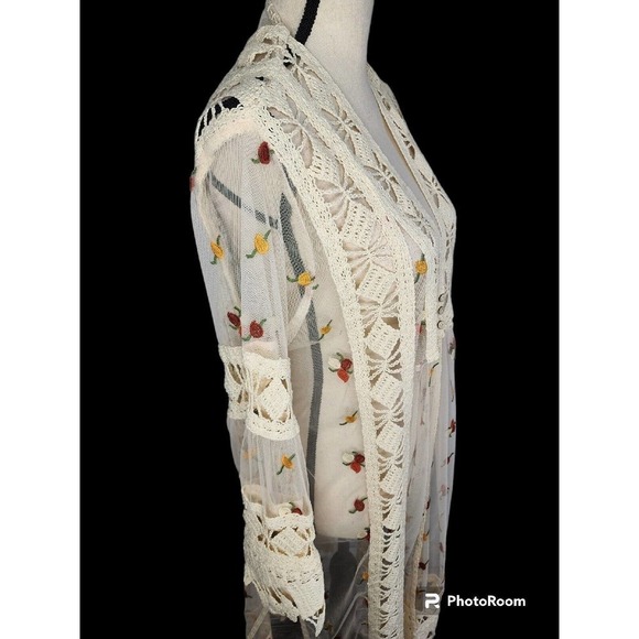 John Mark Anthropologie Boho Long Embroidered Sheer Kimono Duster Size M - Picture 3 of 13